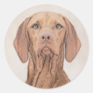 Adesivo Redondo Pintura de Vizsla - Arte Cão Original Bonita