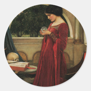 Adesivo Redondo Pintura de Waterhouse da Mulher Cristal Ball