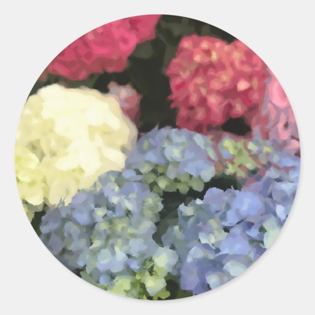 Adesivo Redondo Pintura digital com flor azul e rosa (Frente)