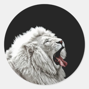 Adesivo Redondo Pintura digital de cabeça branca de leão