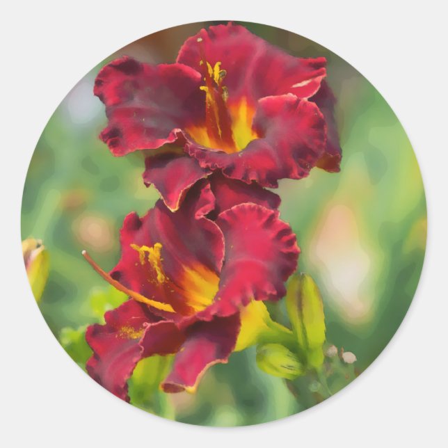 Adesivo Redondo Pintura digital de flores amarelas e vermelhas (Frente)