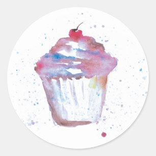 Adesivo Redondo Pintura do cupcake da aguarela