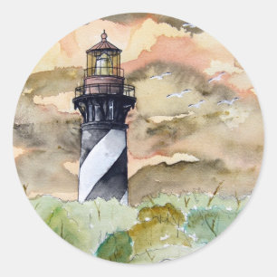 Adesivo Redondo Pintura do farol de St Augustine Florida
