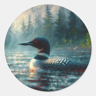 Adesivo Redondo Pintura do Loon no Lago Moody