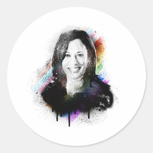 Adesivo Redondo Pintura do Orgulho Inclusivo Kamala Harris (Frente)