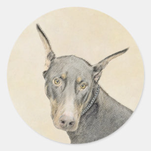 Adesivo Redondo Pintura Doberman Pinscher - Arte Original para Cac