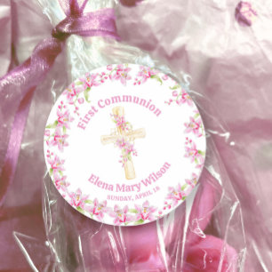 Adesivo Redondo Pintura em aquarela de orquídea rosa da Primeira C