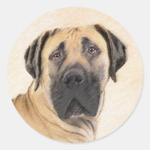 Adesivo Redondo Pintura em Boerboel - Arte Cachorra Original