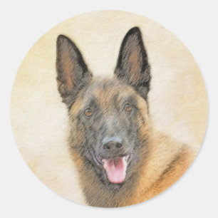 Adesivo Redondo Pintura em Malinois Belga - Arte Cachorra Original