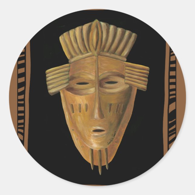 Adesivo Redondo Pintura em máscara africana por Chariklia Zarris (Frente)