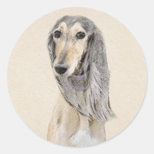 Adesivo Redondo Pintura em Saluki (Fawn) - Arte de Cachorro Origin