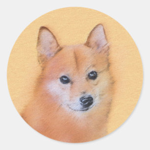 Adesivo Redondo Pintura em Spitz Finlandês - Arte Cão Original B