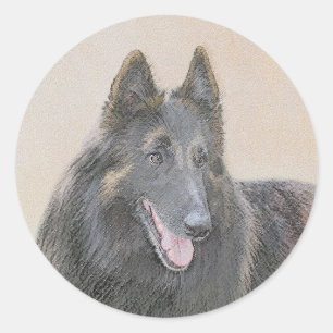 Adesivo Redondo Pintura em Tervuren Belga - Arte Cachorra Original