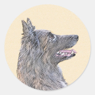 Adesivo Redondo Pintura em Tervuren Belga - Arte Cachorra Original