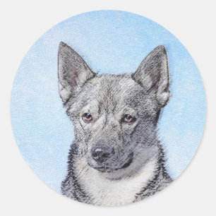 Adesivo Redondo Pintura em Vallhund, na Suécia - Arte Cachorro Or