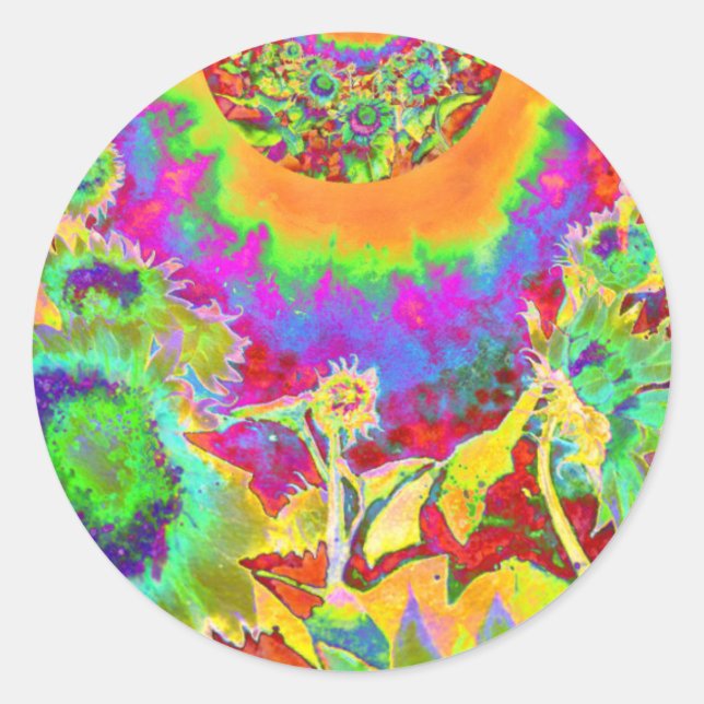 Adesivo Redondo Pintura floral de girassol abstrato azul (Frente)