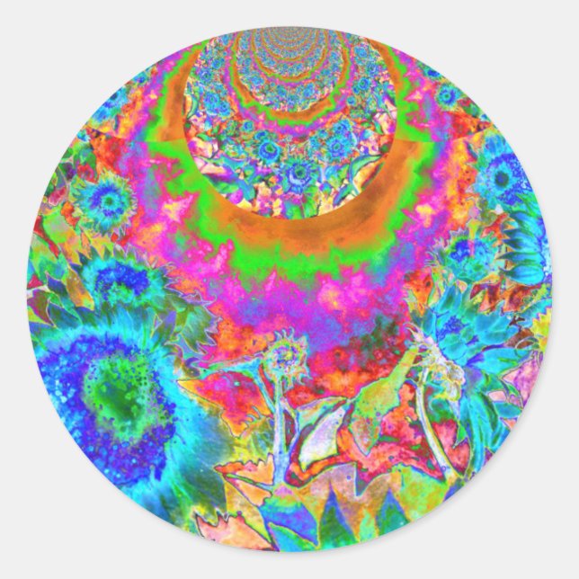 Adesivo Redondo Pintura floral de girassol abstrato azul (Frente)