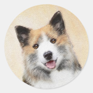 Adesivo Redondo Pintura Islandesa Do Cão - Arte Original Do Cão