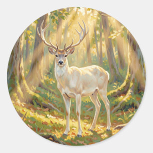Adesivo Redondo Pintura Majestosa do Veado da Floresta Dourada