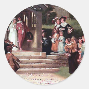 Adesivo Redondo Pintura medieval da antiguidade do noivo da noiva