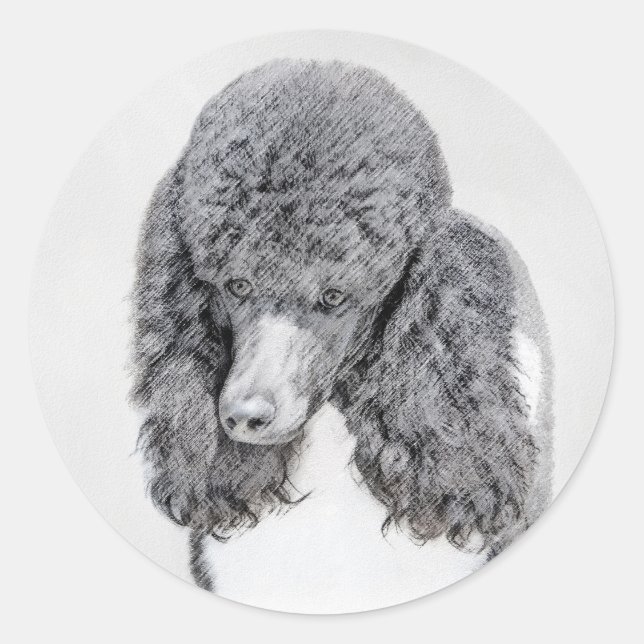 Adesivo Redondo Pintura Negra De Poodle Padrão - Arte Cão (Frente)
