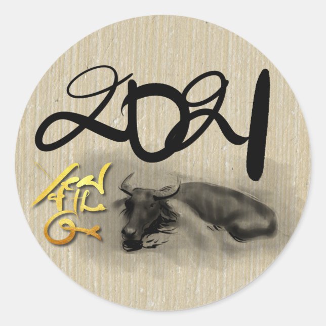 Adesivo Redondo Pintura Original Búfalo Ox Ano Novo RS (Frente)