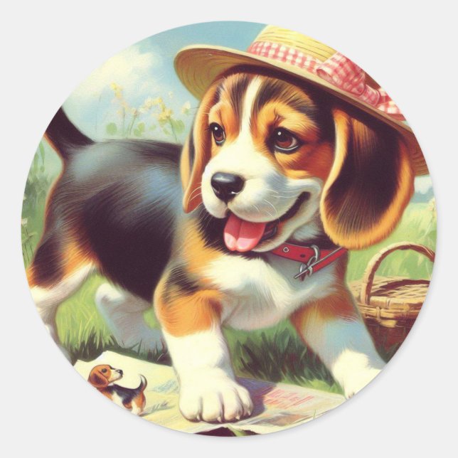 Adesivo Redondo Pintura para puppy com beagle (Frente)