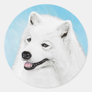Adesivo Redondo Pintura Samoyed - Arte Cachorosa Original