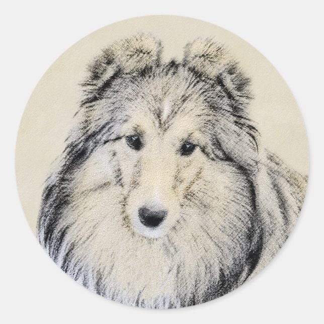 Adesivo Redondo Pintura Shetland Sheepdog - Arte Cachorreira Origi (Frente)