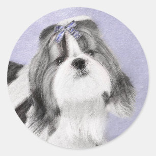 Adesivo Redondo Pintura Shih Tzu - Arte Cachorosa Original