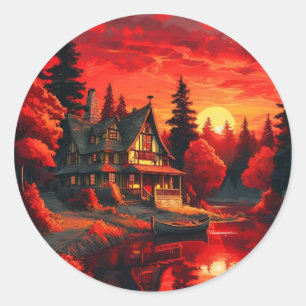 Adesivo Redondo Pintura solar com algodão e lago-66633