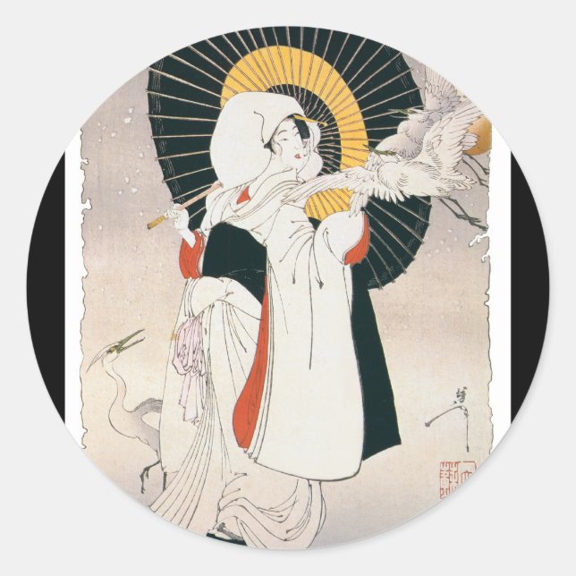 Adesivo Redondo Pintura surpreendentemente bonita da mulher japone (Frente)