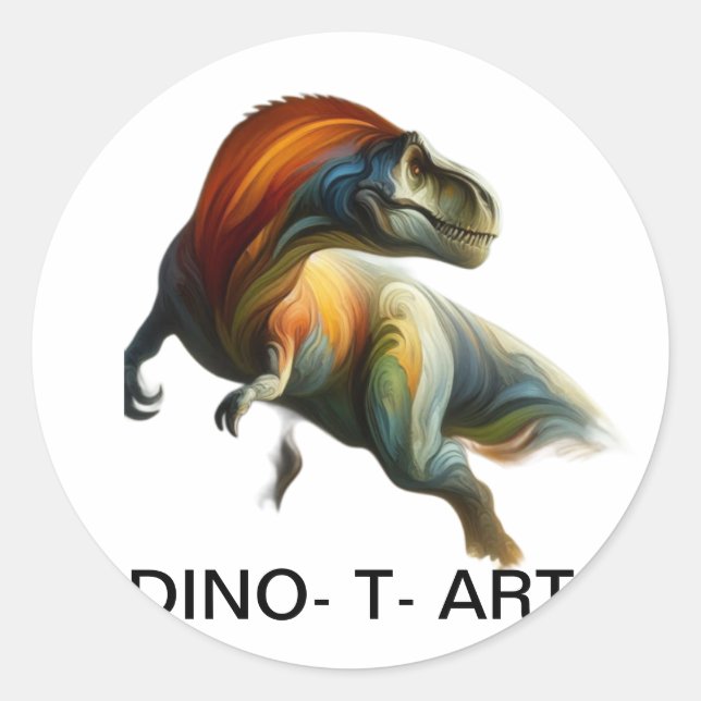 Adesivo Redondo 🦖 pintura tradicional de arte DINO-T (Frente)
