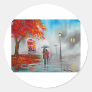 Adesivo Redondo Pintura vermelha do guarda-chuva do ônibus do