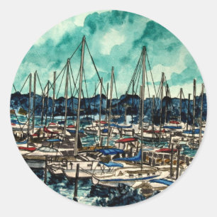 Adesivo Redondo pinturas de veleiros, marinheiros, artes à vela