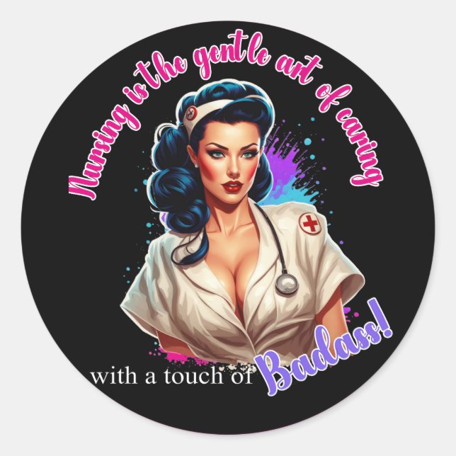 Adesivo Redondo Pinup_ Nurse Badass (Frente)