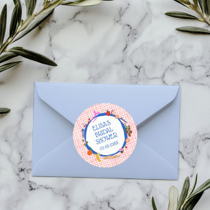 Adesivo Redondo Piquenique Xadrez Moderno Fofo Festa de Noivado PE