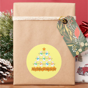 Adesivo Redondo Pirâmide de árvores de Natal feita de neve do xmas