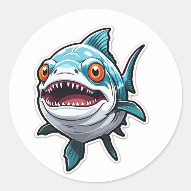 Adesivo Redondo Piranha Sticker Fome - Um Predador Alegre (Frente)