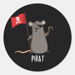 Adesivo Redondo Pirat Funny Pirate Rat Pun Dark BG