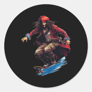 Adesivo Redondo Pirat Skater - Skateboard Skateboarder Skateboard