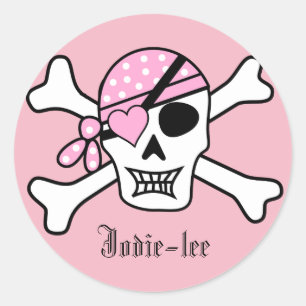 Adesivo Redondo Pirata cor-de-rosa personalizado