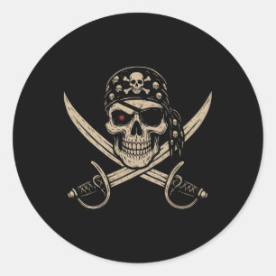 Adesivo Redondo Pirata Crânio Crossbones Skeleton Halloween Para H
