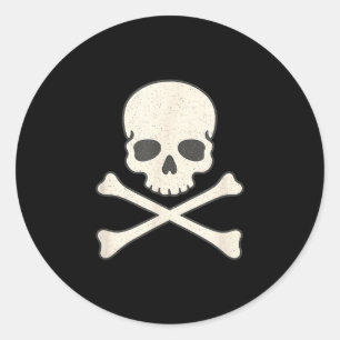 Adesivo Redondo Pirata de Halloween caveira e ossos cruzados vinta