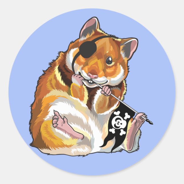 Adesivo Redondo pirata de hamster ouro (Frente)