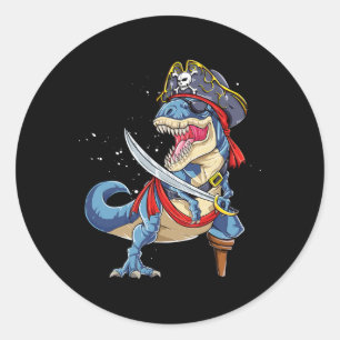 Adesivo Redondo Pirata Dinosaur T Rex Jolly Roger Halloween Engraç