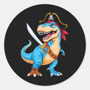 Adesivo Redondo Pirata Dinossauro T Rex Boys Dia de as Bruxas engr