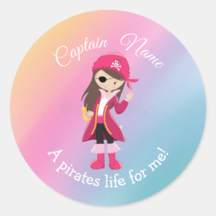 Adesivo Redondo Pirata do partido Rainbow Pastle YOUNG Girl   