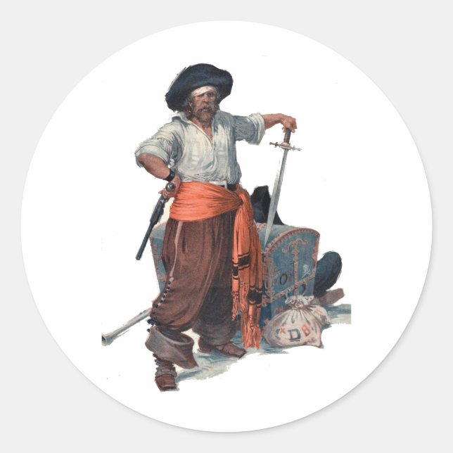 Adesivo Redondo Pirata E Tesouro (Frente)