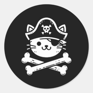 Adesivo Redondo Pirata Gato Crossbones Gato Gato-Penteado Gato Gat
